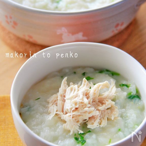 10分で超簡単七草粥！鶏むね肉の餅入り中華風七草粥