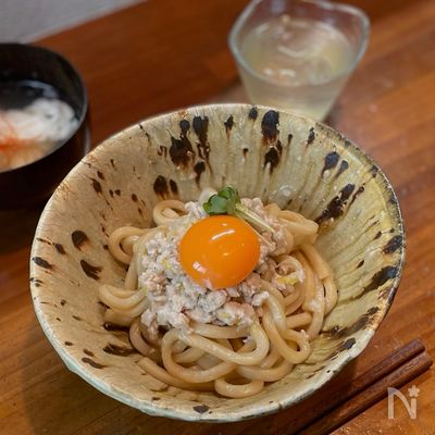 3分で完成。【鶏むねのネギ塩油うどん】
