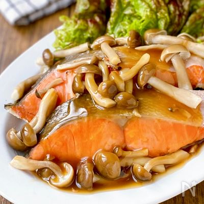 【電子レンジで作る】鮭としめじのとろーりポン酢餡掛け