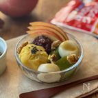 【寒天はレンジで♪】実りの秋の抹茶寒天あんみつ