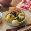 【寒天はレンジで♪】実りの秋の抹茶寒天あんみつ