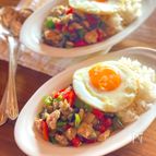 彩り野菜のひき肉ごはん【ガパオライス風】