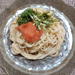 よっこの作ってみた!投稿(ワンパン明太クリームパスタ♪生クリーム不使用で濃厚な仕上がり)