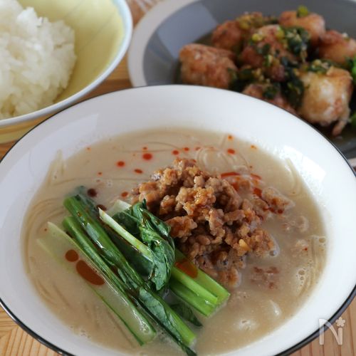 大人も子供も一緒に食べられる☆担々はるさめスープ