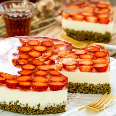 【いちごレアチーズケーキ】オーブン不要♪ひな祭りにも♡