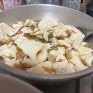 テフロンの使い✋🤟🙌👉の作ってみた!投稿(めかぶとなめ茸と梅おかかポン酢の♪とろとろ豆腐🤭💕)