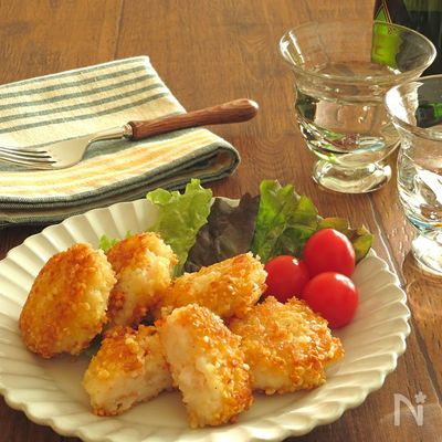 ワインによく合う♪海老しんじょうのアーモンドチーズ焼き