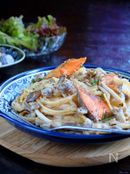 鮭×キノコ☆味噌クリームパスタ！【ワンポットパスタ】