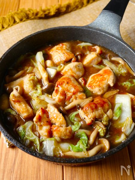 ワンパン10分【鶏胸肉と白菜の生姜あんかけ】ほっこり温まる♩