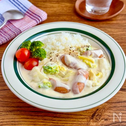 手軽なのにごちそう感♪【白菜とウインナーのクリームごはん】
