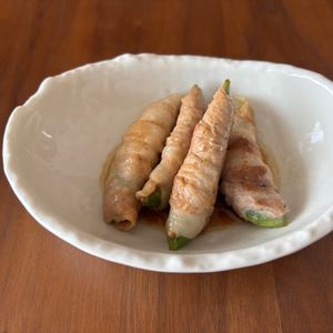 こむぎの作ってみた!投稿(【スナップえんどうの豚巻きしょうが旨だれ】うどんスープで簡単)