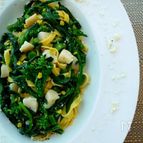 アスパラ菜とホタテのタリアテッレ