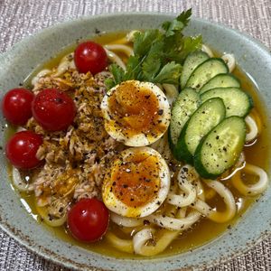 楽ラク手抜キッチン🐶🐾の作ってみた!投稿(【汁まで飲み干したい！冷やしカレーうどん】火を使わず！3分)