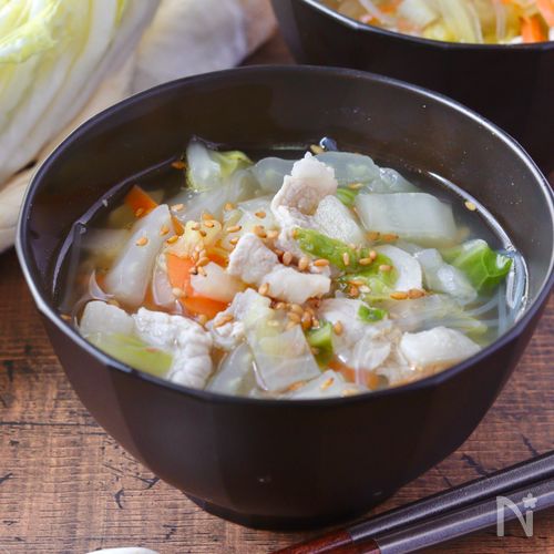 豚肉と白菜の中華春雨スープ