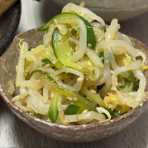 みーこの作ってみた!投稿(節約箸休め☆『もやしときゅうりのさっぱり胡麻中華和え』)