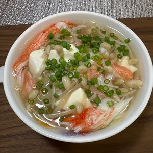 楽ラク手抜キッチン🐶🐾の作ってみた!投稿(コスパ最強♩カニえの豆腐スープ)