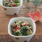 レンジで！5分で完成。にらときのこの梅かつお和え

