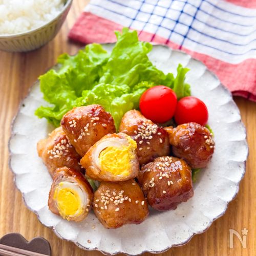 【味付けは焼肉のタレで◎うずらのたまごの肉巻き】
