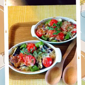 チョロリスの作ってみた!投稿(【なすトマチキンのカレーチーズ焼き】レンジ&トースターで簡単)