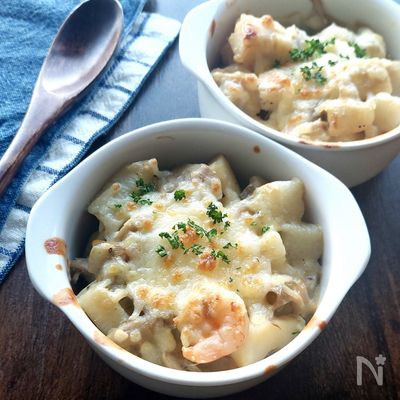 ホワイトソース不要!秋の豆乳シーフードグラタン