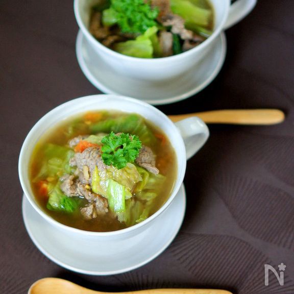 牛肉とレタスの和風スープ煮