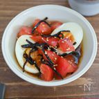 おつまみに♪ゆで卵とトマトの塩昆布和え