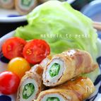簡単！節約＊オクラ入り竹輪の豚肉巻きカレー照り焼き