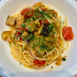 くだもの大好き🧡の作ってみた!投稿(夏の誘惑【フレッシュトマトとなすのツナパスタ】)