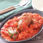 【丸ごとピーマンの肉詰めトマトソース煮】子供ウケも抜群♪