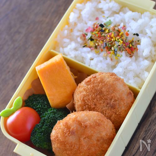 裏技でお弁当をキレイに詰める!!10分で簡単コロッケ弁当♪