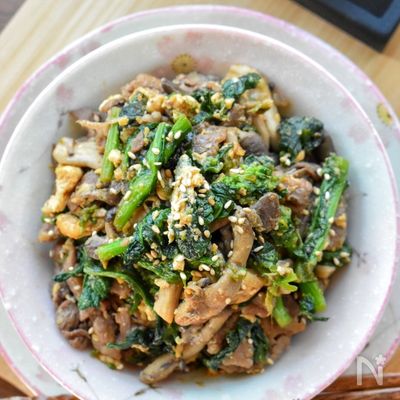 病みつき間違いなし♪野菜たっぷり♪牛肉と菜の花の甘辛炒め♪