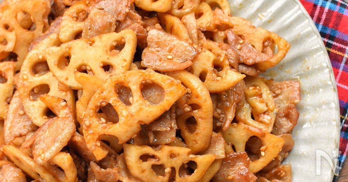 うま辛最強♡蓮根と豚バラ肉のコチュジャン炒め♡