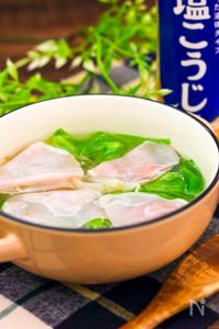 生ハムとキャベツの液体塩こうじスープ