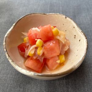 mi♡の作ってみた!投稿(トマトとハムコーンのはちみつレモンサラダ)