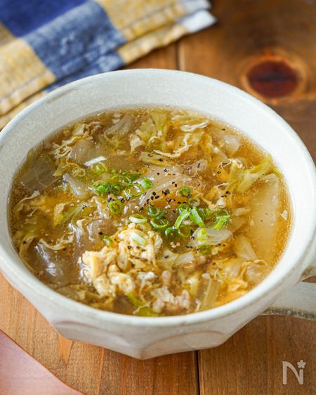 白菜とひき肉のとろたまスープ