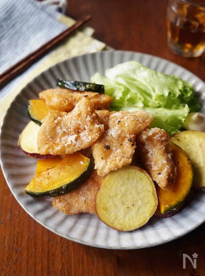 鶏むね肉と秋野菜の竜田揚げ