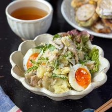 【れんこん水菜のシャキシャキポテサラ】