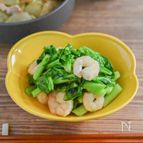 おつまみに♪えびとかき菜のオイスターソース炒め
