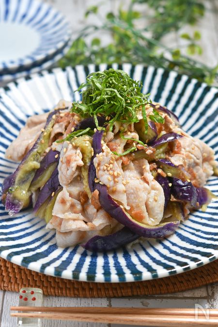 豚しゃぶとなすの梅肉和え