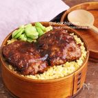 【15分弁当】ふんわり柔らか♡ハンバーグのっけ丼弁当♡