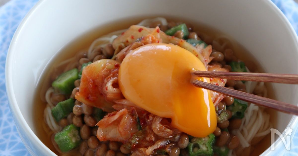 納豆とおくらのピリ辛そうめん