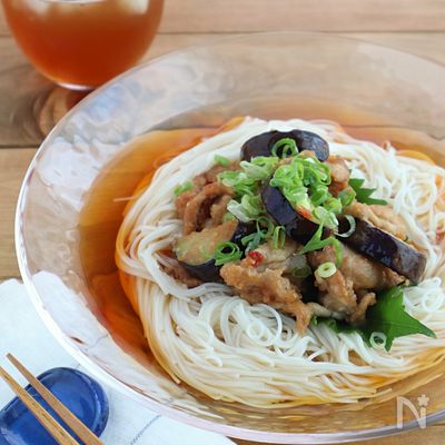 【そうめん】なすと豚肉のピリ辛そうめん