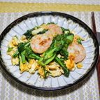 菜の花と海老の玉子ガーリック炒め