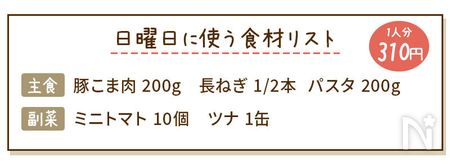 豚こま肉のねぎ塩レモンパスタ献立の食材リスト