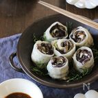 とろウマ♪お花な茄子の豚バラ巻きレンジ蒸し
