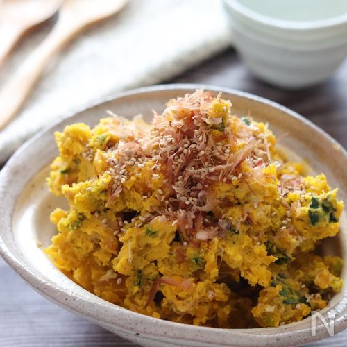 【かぼちゃのごま味噌おかかマヨサラダ】レンチン♪風味がイイ!