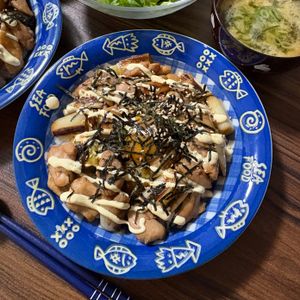 ぽんえりの作ってみた!投稿(焼き鳥ねぎまの！和風てりやきチキン😋からの～てりマヨ丼🤩)