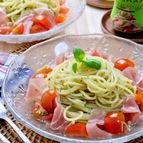 すっきり爽やか♪『生ハムとミニトマトの冷製バジルパスタ』