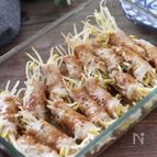 巻いてタレかけてレンチン5分♡レンチン豆もやしの豚巻き