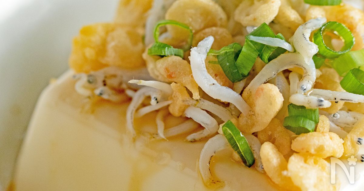 【予算100円未満】しらすと揚げ玉のせ豆腐